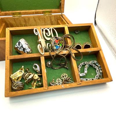 751 Wooden Jewelry Box with Costume and Silver Topaz Bracelet