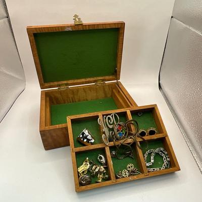 751 Wooden Jewelry Box with Costume and Silver Topaz Bracelet