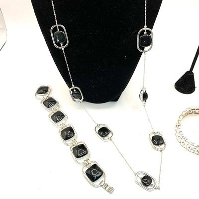 752 Black and Silver Costume Jewelry with Earrings and Bracelet