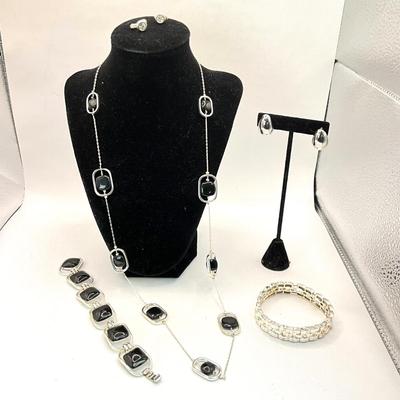 752 Black and Silver Costume Jewelry with Earrings and Bracelet