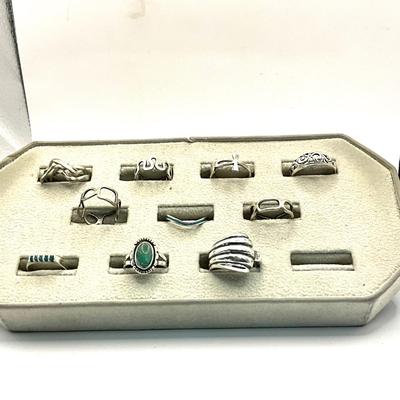 754 Lot of Silver Rings with Malachite Silver Earrings