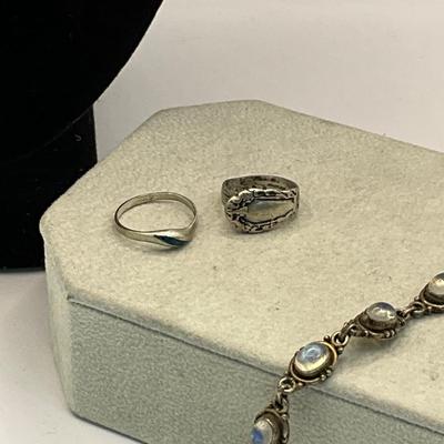 758 Vintage Silver Heart Pendant, Labradorite Bracelet, Silver Rings