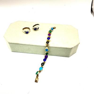 759 Sterling Multi Stone Bracelet with Two Lapis Rings