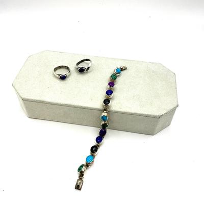 759 Sterling Multi Stone Bracelet with Two Lapis Rings