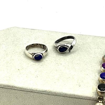759 Sterling Multi Stone Bracelet with Two Lapis Rings