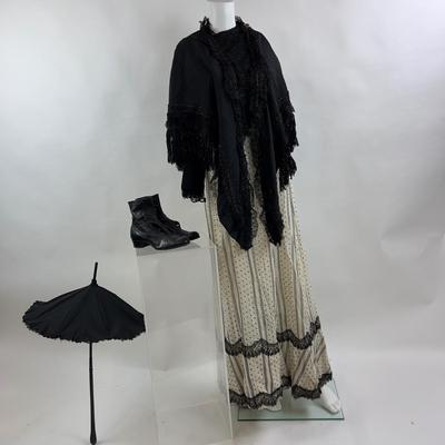 785 Antique Victorian Complete Outfit including Shoes & Parasol