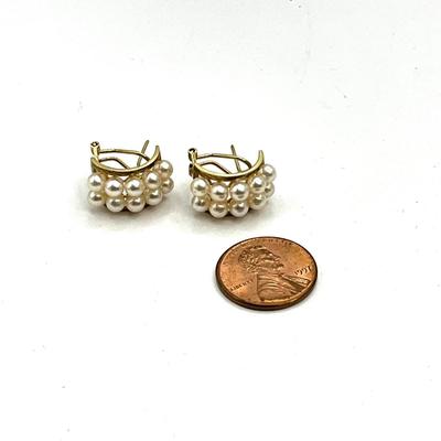 764 14k Yellow Gold S.J. LAU Pearl Pierced French Back Earrings