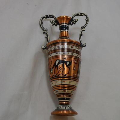 Hand-Painted Copper Platter #9 with 7" Urn, GREECE