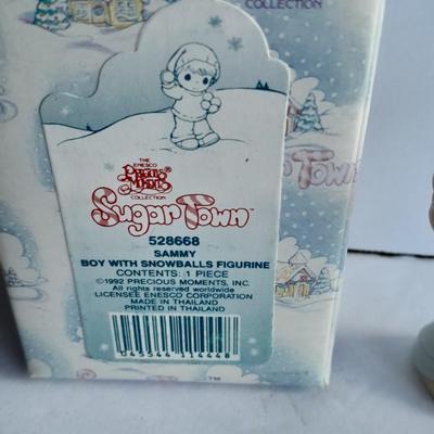 Enesco Precious Moments Collection Sugar Town Sammy Boy with Snowballs Figurine