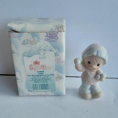 Enesco Precious Moments Collection Sugar Town Sammy Boy with Snowballs Figurine