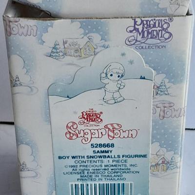 Enesco Precious Moments Collection Sugar Town Sammy Boy with Snowballs Figurine