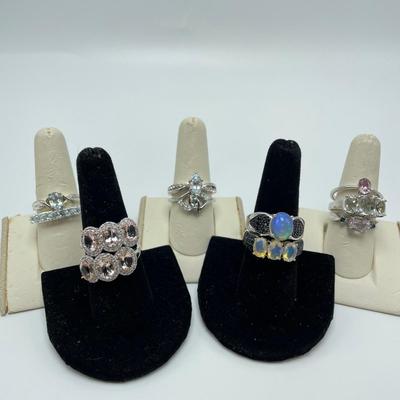 Ethiopian Opal, Aqua Marine & More 925 Pale Colored Gemstone Rings (B4-SS)