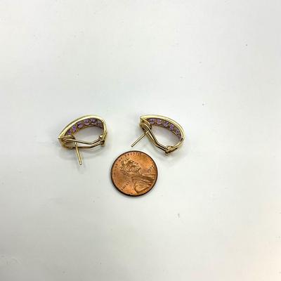 765 14k Yellow Gold Purple Tourmaline Omega Clip Back Earrings