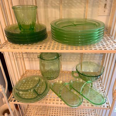 Vntg. Lot Vaseline/ Uranium Depression Glassware - MacBeth Evans Glass