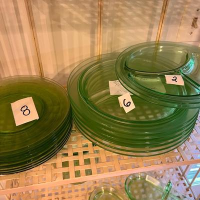 Vntg. Lot Vaseline/ Uranium Depression Glassware - MacBeth Evans Glass