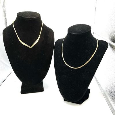 768 14k Yellow Gold Omega Style and Herringbone Necklaces