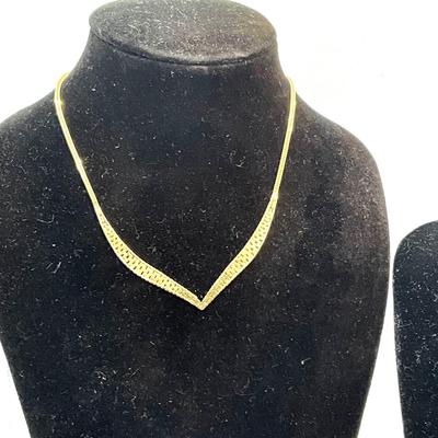 768 14k Yellow Gold Omega Style and Herringbone Necklaces