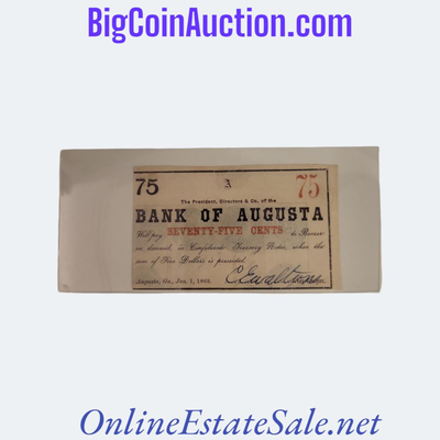 1863 BANK OF AUGUSTA 75 CENTS NOTE