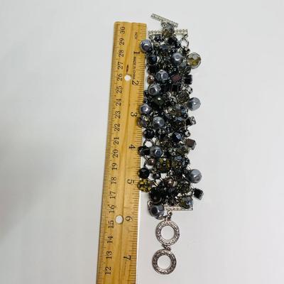 LOT 1R: Beaded Crystal Cluster Ring w/Matching Bracelet & Dangle Earrings