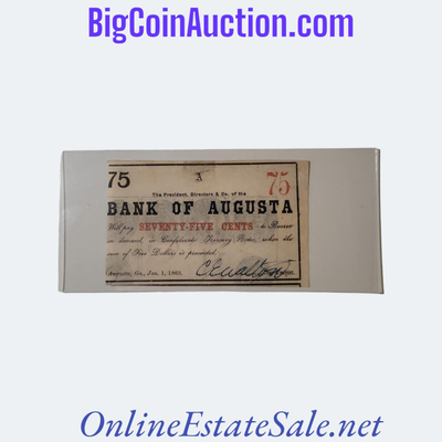 1863 BANK OF AUGUSTA 75 CENT NOTE