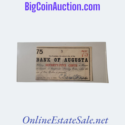 1863 BANK OF AUGUSTA 75 CENT NOTE