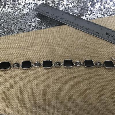Silver Tone Black Glass Locking Fashion Bracelet