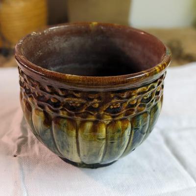 Vintage Majolica Jardiniere Planter Blue Brown