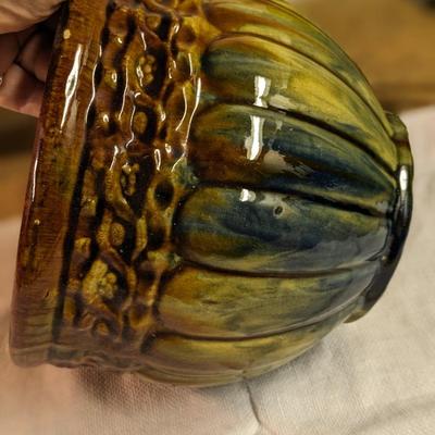 Vintage Majolica Jardiniere Planter Blue Brown