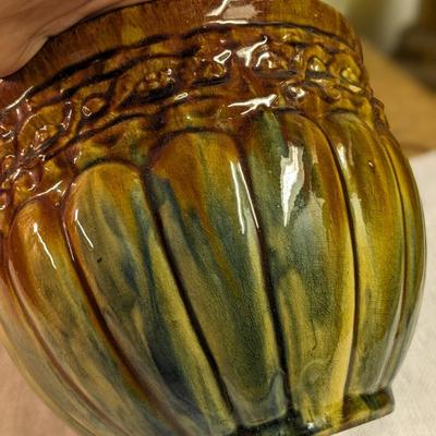 Vintage Majolica Jardiniere Planter Blue Brown