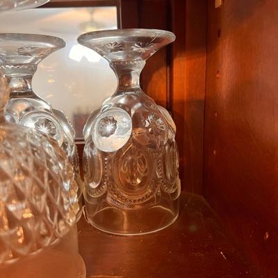 Contents 2 Kitchen Cabinets - Multiple Glass Sets, Plates, Dessert Cups