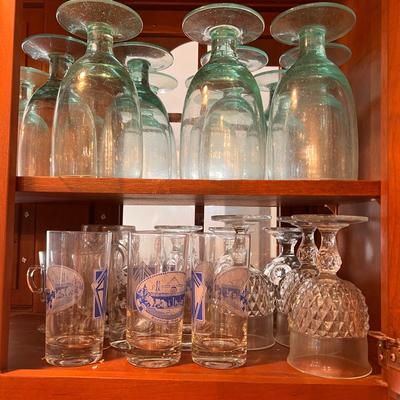 Contents 2 Kitchen Cabinets - Multiple Glass Sets, Plates, Dessert Cups