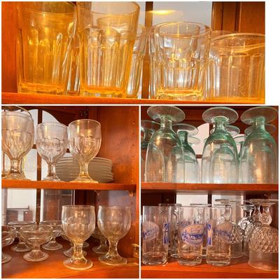 Contents 2 Kitchen Cabinets - Multiple Glass Sets, Plates, Dessert Cups