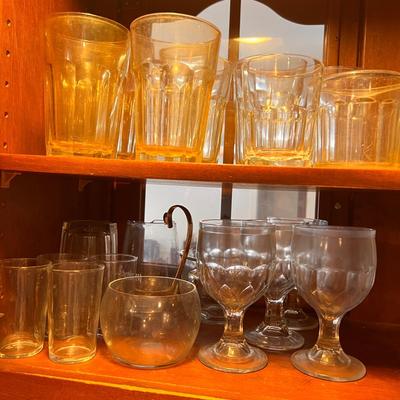 Contents 2 Kitchen Cabinets - Multiple Glass Sets, Plates, Dessert Cups
