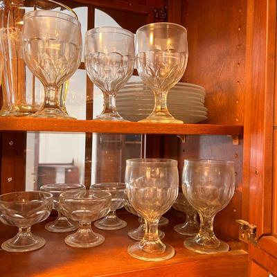 Contents 2 Kitchen Cabinets - Multiple Glass Sets, Plates, Dessert Cups