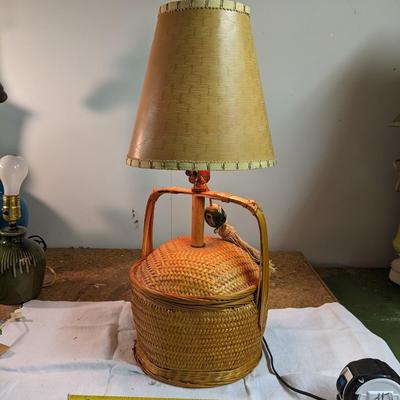 Vintage Mid Century Rattan Wicker Basket Table Lamp