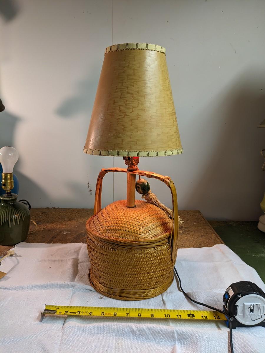 Vintage Mid Century Rattan Wicker Basket Table Lamp