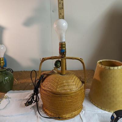Vintage Mid Century Rattan Wicker Basket Table Lamp