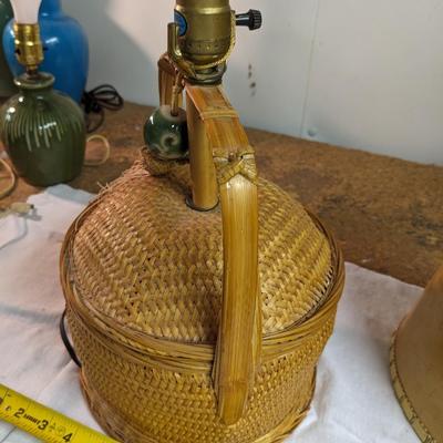 Vintage Mid Century Rattan Wicker Basket Table Lamp