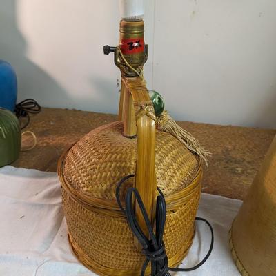 Vintage Mid Century Rattan Wicker Basket Table Lamp