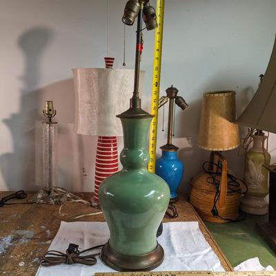 MCM Ceramic Celadon Gourd Lamp
