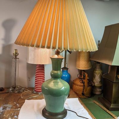 MCM Ceramic Celadon Gourd Lamp