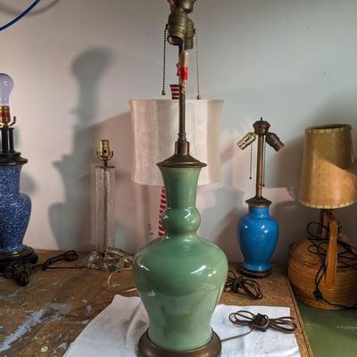 MCM Ceramic Celadon Gourd Lamp