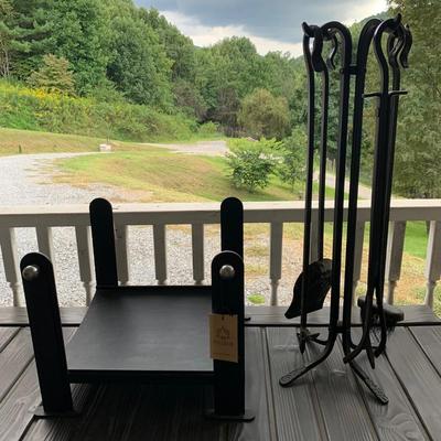 Pilgrim Hearth Log Holder with Andirons (DR-HS)