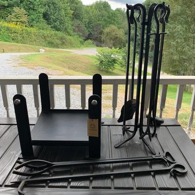 Pilgrim Hearth Log Holder with Andirons (DR-HS)