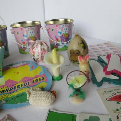 Lot 624:  Large Lot Vintage Easter and St. Patricks Day Collectiblesm Dennison Seals, Cotton Chicks, More