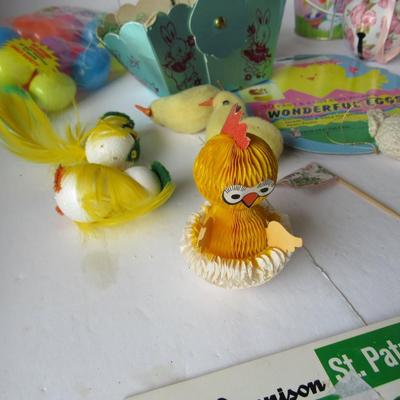 Lot 624:  Large Lot Vintage Easter and St. Patricks Day Collectiblesm Dennison Seals, Cotton Chicks, More