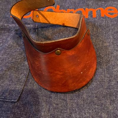 Vintage Apron, Leather Visor, Boots