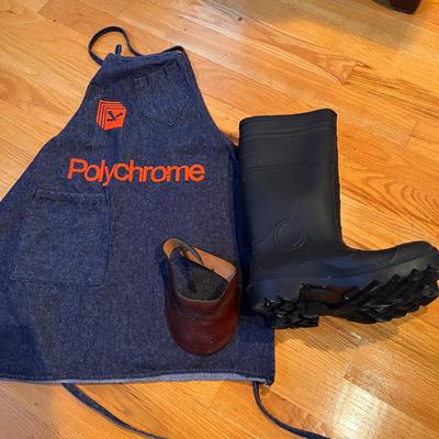 Vintage Apron, Leather Visor, Boots
