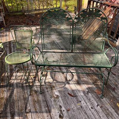 Vintage Patio Wrought Iron Glider Loveseat & Chair