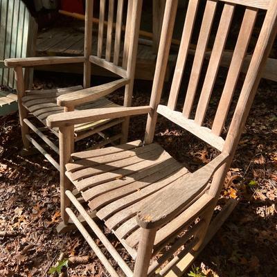 Pair Vintage Rustic Wood Rocking Chairs